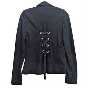 Body by Victoria Knit Blazer Black Size 4 Lace Up Back Golf Button Detail Career